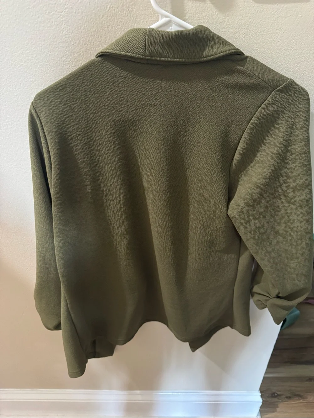 Olive Green Open-Front Women's Cardigan blazer - Picture 3 of 3